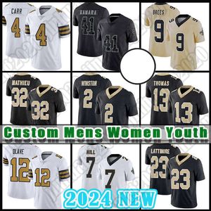 41 Alvin Kamara Derek Carr Maillot de football Chris Olave Tyrann Mathieu New Orleans''Saints''Jameis Winston Marshon Lattimore Drew Brees Michael Thomas Pete Werner Hill