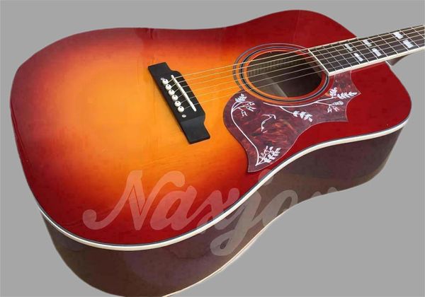 41 guitare acoustique de Type D en épicéa massif rouge cerise faite à la main, guitare électrique oiseau de haute qualité