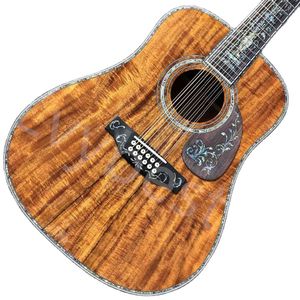 Guitare acoustique en bois KOA, modèle D, 41 pouces, 12 cordes, avec touche en ébène, reliure en coquille d'ormeau véritable