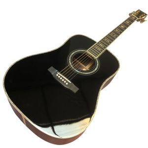 Moule D45 BK de 41 pouces peint en véritable ormeau incrusté de guitare acoustique à doigt noir