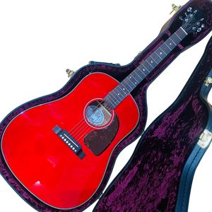 Guitare acoustique en bois, moule J45 de 41 pouces, entièrement en bois massif, surface de peinture brillante rouge