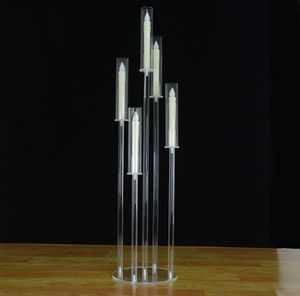 Candélabres en cristal de 41 pouces de haut, centres de table de mariage, bougeoir décoratif en acrylique transparent à 5 bras, bougeoir 8341341