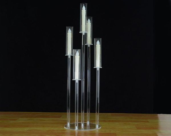 Candélabres en cristal de 41 pouces de haut, centres de table de mariage, bougeoir décoratif en acrylique transparent à 5 bras, bougeoir 3731442
