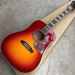 Guitarra acústica tipo D de tapa de abeto macizo rojo cereza hecha a mano de 41 ", guitarra eléctrica de pájaro de alta calidad