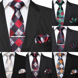 41 Style Men Tie Coldie Pocket Square Party Fashion Fashion Striped Plaid 8cm Silk Woven Business Mandkerchief Tie Clip Tip 240323
