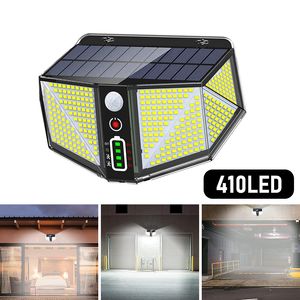 410 LED lampe solaire extérieure capteur de mouvement Induction humaine jardin Garage lumière 3000mAh batterie au Lithium étanche lumières solaires