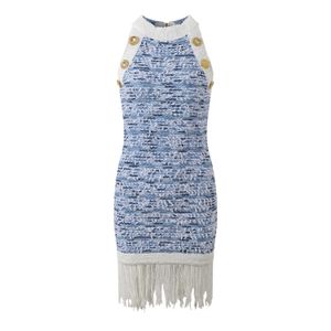 411 XL 2024 Milan Runway Dress Spring Summer Mouwess Blue Crew Neck Dresses Damesjurk Mode Hoogwaardige kwaliteit YL