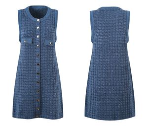 411 XL 2024 Milan Runway Dress Spring Summer Mouwloze blauwe jurken Damesjurk Mode Mode Hoogwaardige kwaliteit YL