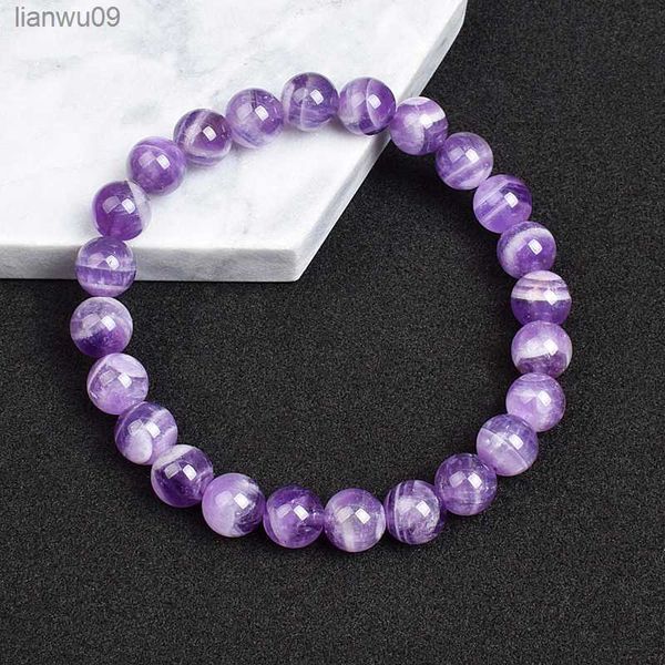 412 MM Pulsera de amatistas de encaje natural Cristal púrpura Sueño Amatista Reiki Piedra preciosa Cuentas redondas Pulseras Joyería Pareja Regalos L230704