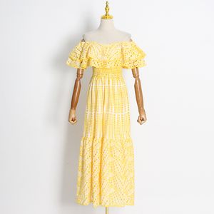 412 XL 2024 Milan Runway Dress Spring Summer Mouwloze gele witblauwe jurken Damesjurk Mode Hoge kwaliteit Boka