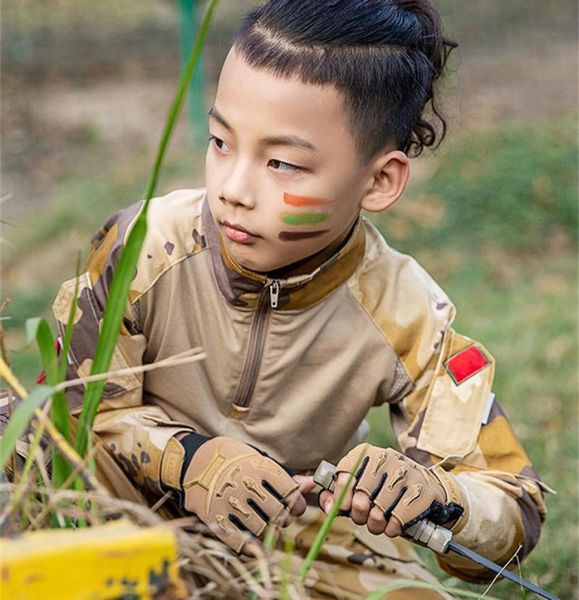 414 años de edad, guantes tácticos sin dedos para niños, mitones antideslizantes de camuflaje militar del ejército, medio dedo, niños, deportes, ciclismo, cinco 4573633