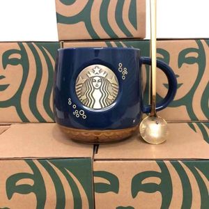 414 ml Starbucks Mokken Kiss Cups met lepel paar keramische mok gehuwde paren jubileum zeemeermin bronzen medaillon cadeauproducten231f