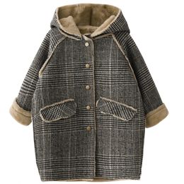 415 ans vêtements d'extérieur pour enfants hiver pour fille Plaid épaissir veste en laine manteau adolescents enfants tenues laine longue vêtements d'extérieur chaud polaire 240108