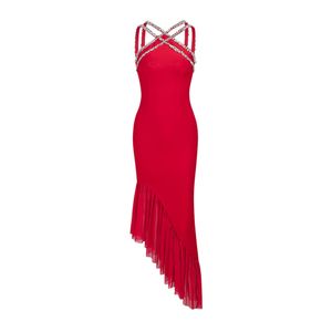 416 L 2024 Milan Runway Dress Spring Summer Mouwloze rode kralen Bandage Jurk Sexy jurken Damesjurk mode mode hoge kwaliteit bohon