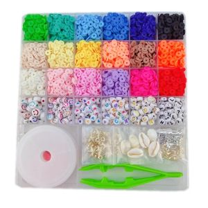 4170PCS Bead Accessoires Kit Diy Polymeer Klei kralen Set 6 mm Regenboogkleur Flat Chip Beads Boho Bracelet Necklce Making Letter