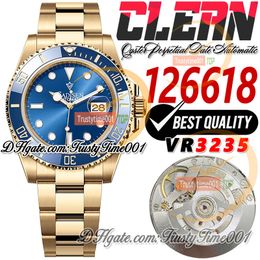 41 mm 126618 VR3235 Reloj automático para hombre Clean CF Cerámica de oro amarillo Bisel Esfera azul Pulsera de acero 904L SS Super Edition Trustytime001 Relojes de pulsera Starbucks