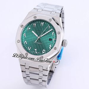 41mm 15400 A21J Automatic Mens Watch Green Texture Dial Silver Arabic Script Markers Midden-Oosten Versie Roestvrijstalen Armband Puretime B01A1