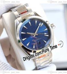 41 mm Aqua Terra 150m A8500 Automatische heren Watch 220.10.41.21.03.004 Blue Texture Dial Stick Markers CNC roestvrijstalen armband Datum Nieuwe horloges Puretime Ptom B27B4