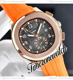 41 mm Aquanaut 5968 Automatische heren Watch 5968A-001 Zwarte textuur Dial Rose Gold Case Nee Chronograph Orange Rubber Riem Sport Watches TimeZoneWatch E236B2