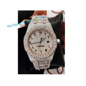 41MM cadran arabe qualité supérieure Antique glacé VVS clarté Moissanite diamant clouté montre de luxe en acier inoxydable pour couple