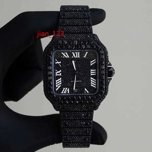 41 mm zwarte diamanten Romeinse wijzerplaat volledig icided moissanite bezaaid premium -kwaliteit heren diamanten horloge verkoop door Indiase exporteurs