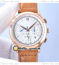 41 mm Master Control 1532520 Quartz Chronograph Mens Watch Q1532520 Stopwatch White Dial Rose Gold Case Bruin Lederen Riem datum Nieuwe horloges Hellowatch