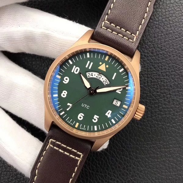 41mm montre homme montre-bracelet saphir 327101 MJ271 Boîtier en laiton bronze XF Meilleure édition Cadran vert Bracelet en cuir véritable MIYOTA 9015 automatique