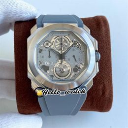 41 mm Octo Finissimo 103295 OS quartz chronograaf herenhorloge stopwatch skelet titanium stalen kast grijze wijzerplaat en rubberen band Spor228S