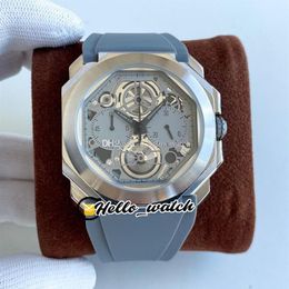 41 mm Octo Finissimo 103295 OS quartz chronograaf herenhorloge stopwatch skelet titanium stalen kast grijze wijzerplaat en rubberen band Spor244f