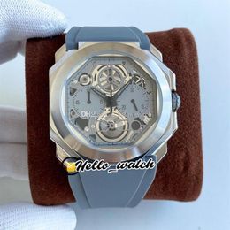 41mm Octo Finissimo 103295 OS Quartz Chronographe Montre Homme Chronomètre Squelette Boîtier En Acier Titane Cadran Gris Et Bracelet En Caoutchouc Spor268F