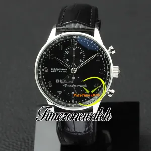 41 mm Portugieser Chronograph Quartz Mens Watch 371447 Mens Watch Black Dial Steel CSSE LEDER RAND STOPWATCH Nieuwe horloges TimeZoneWatch Z03A09