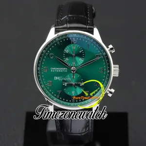 41 mm Portugieser Chronograph Quartz Mens Watch 371615 Mens Watch Green Dial Steel CSSE lederen band Stopwatch Nieuwe horloges TimeZoneWatch Z03A010