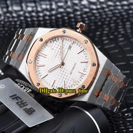 41mm Royal Date 15400SR OO 1220SR 01 Cadran Blanc Texture 15400 Automatique Montre Homme Deux Tons Or Rose Bande Haute Qualité Hommes Watc265I