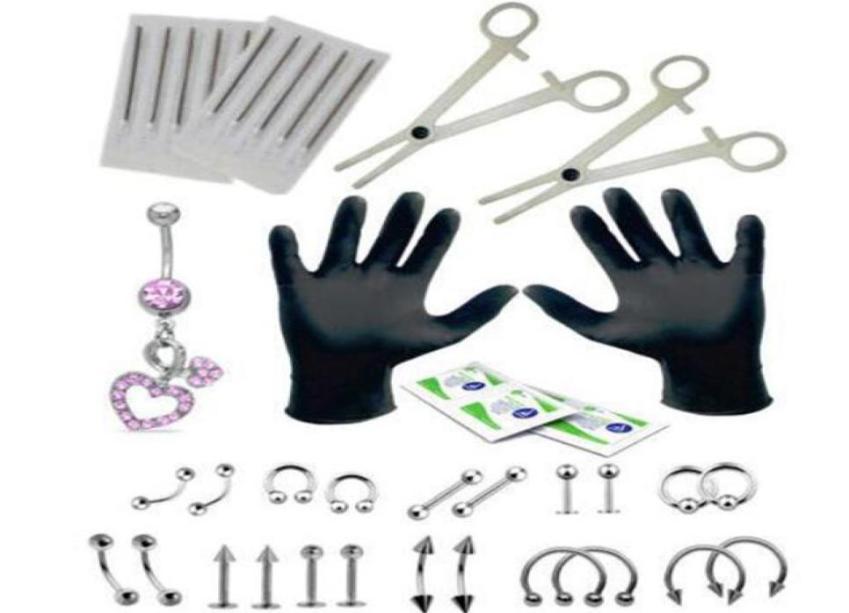 41pcs Piercing Kit Medical Stainless Steel Material Stud For Eyebrow Nose Belly Lips Tongue Piercing Various Equipment For Specifi2194527