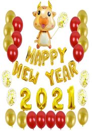 41pcsset Decoraciones de año nuevo chino 2021 Gold Red Ltayx de 16 pulgadas Número Blobo Chino Feliz año nuevo 2021 Balloon Party Deco F5592809