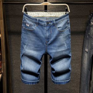 42 44 lichtgewicht losse rechte denim shorts zomer klassieke stijl geborduurde heren plus size jeans vijf-kwart broek 210531