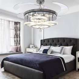 42 inch LED-plafondventilatoren intrekbare bladen moderne kristallen kroonluchterventilator met 3 veranderende kleuren voor slaapkamer woonkamer el280m