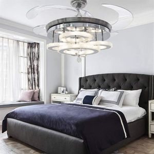 Ventilateurs de plafond LED de 42 pouces, pales rétractables, lustre en cristal moderne avec 3 couleurs changeantes, pour chambre à coucher et salon el254d