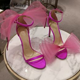 42 Pink 121 Tamaño Monmoira High Bow Tulle Tacones Sandalias de tiras Mujeres Summer Elegante Partido Damas Prom Bridal Wedding Zapatos 230807 515 765