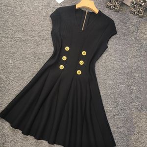 420 2024 Milan Runway Dress Spring Summer Slewew Vestidos V Cuello Vestido Blanco Negro Moda Moda de alta calidad YL