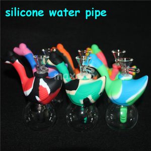 Hookahs 420 Mini Silicone Water Bongs Tien kleuren 14,4 mm gewricht Glass Sets Wax containers