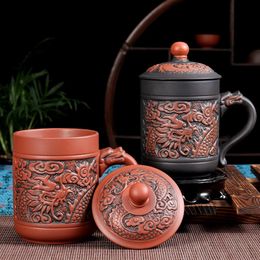 420ml Antieke draak en phoenix mokken Paarse klei Thee Mok MugCoffee Puerh Mokken kantoor Cup Drinkware 240102