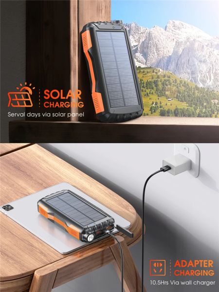 42800mAh de grande capacité Powerbank Solar Charging Portable Mobile Power Bank Double chargeur USB Chargeur Pack externe Pack