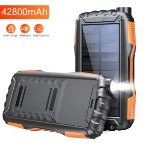 Banco de energía Solar de 42800mAh, cargador Solar portátil, batería externa para iPhone 14 X, Samsung, Huawei, Xiaomi, luz LED