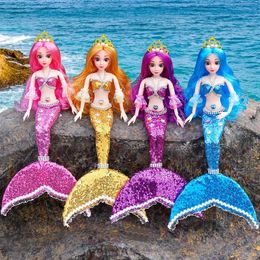 42cm BJD Princess Doll 3D Eyed Mermaid Doll Set met gemodificeerde afneembare mode 1/3 Wearable Girl Toy Birthday Cadeau 240517