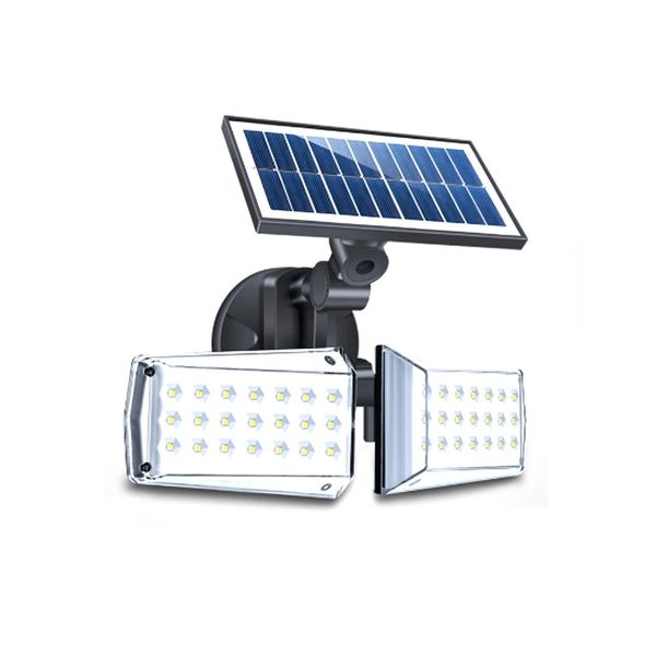 42LED / 80COB Lampe de détection de corps humain d'extérieur avec lumière de mouvement solaire rotative à 2 têtes - 42LED