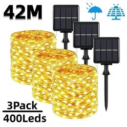 42M400leds LED solaire Light Outdoor Festoon Lamp Garden Fairy String étanche décoration de Noël 240411