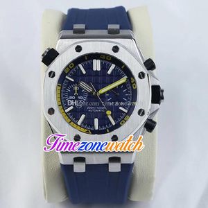42 mm blauwe textuur wijzerplaat automatische heren Watch stalen kast gele binnenblauwe rubberriem saffier geen chronograafheren horloges timeZoneWatch E44C1