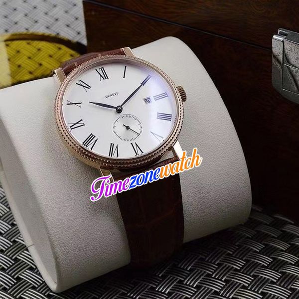 42mm Calatrava 5116 5116R Montre automatique pour homme Cadran blanc Boîtier en or rose Secondes indépendantes Bracelet en cuir marron Montres Timezonew297Q