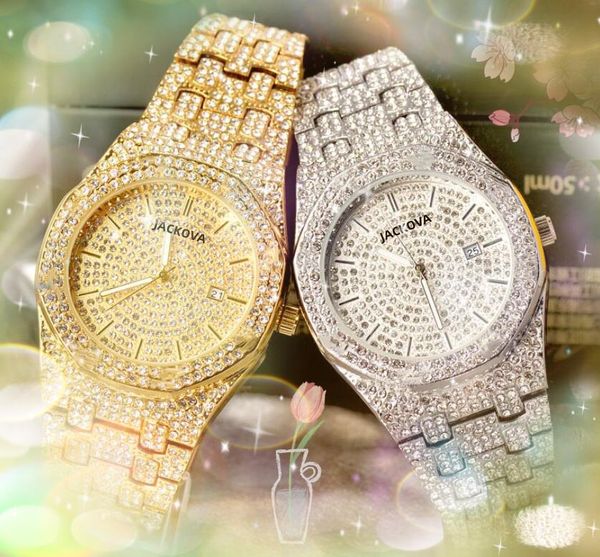 42mm diamants anneau cadran montres hommes mouvement à quartz horloge montre en acier inoxydable ensemble tarière amoureux boutique fête affaires décontracté montre-bracelet montre de luxe